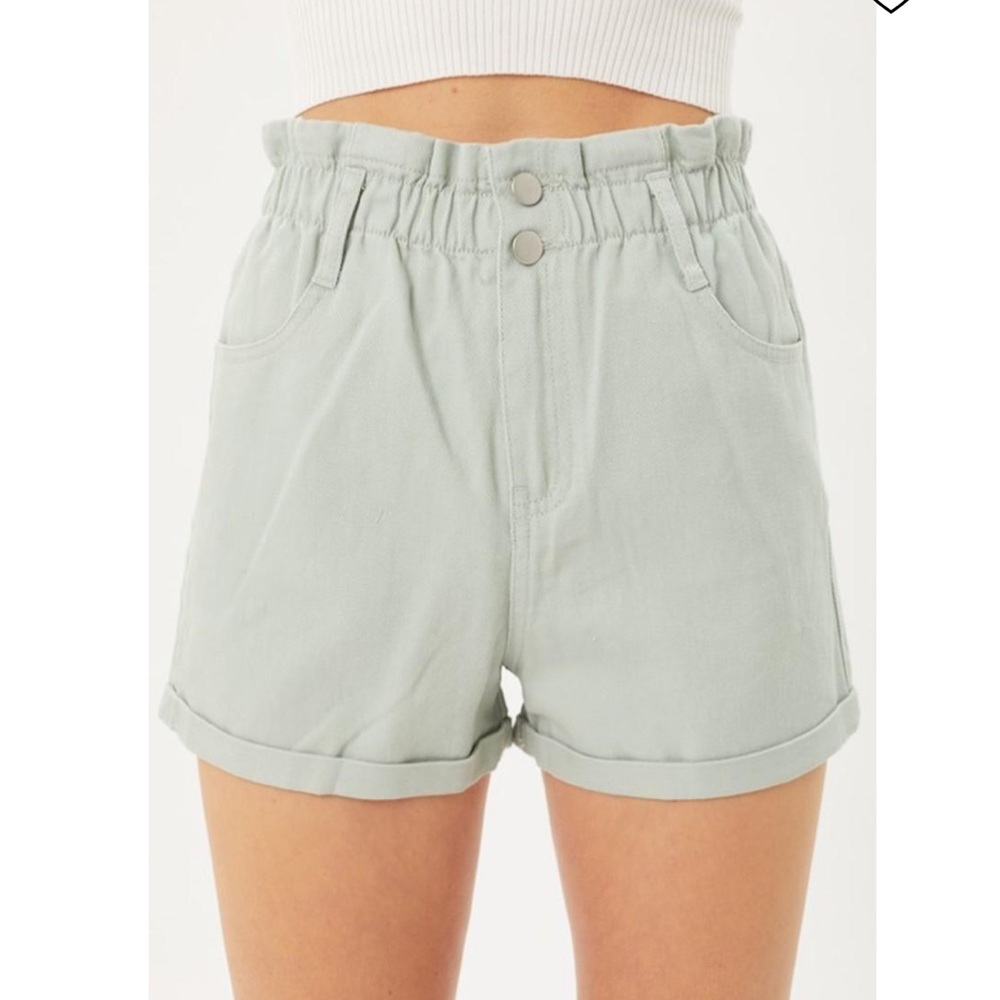 Love Tree Mint Sage Green High Waist Lightweight Denim Shorts New